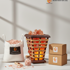 Wooden Basket Salt Lamp - Design 4