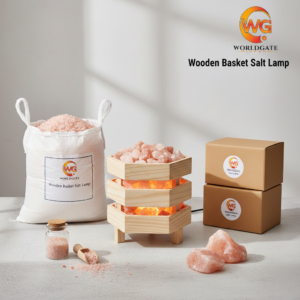 Wooden Basket Salt Lamp - Design 6